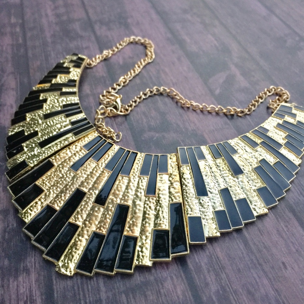 Modern Industrial Black Enamel Bib Necklace - image 1